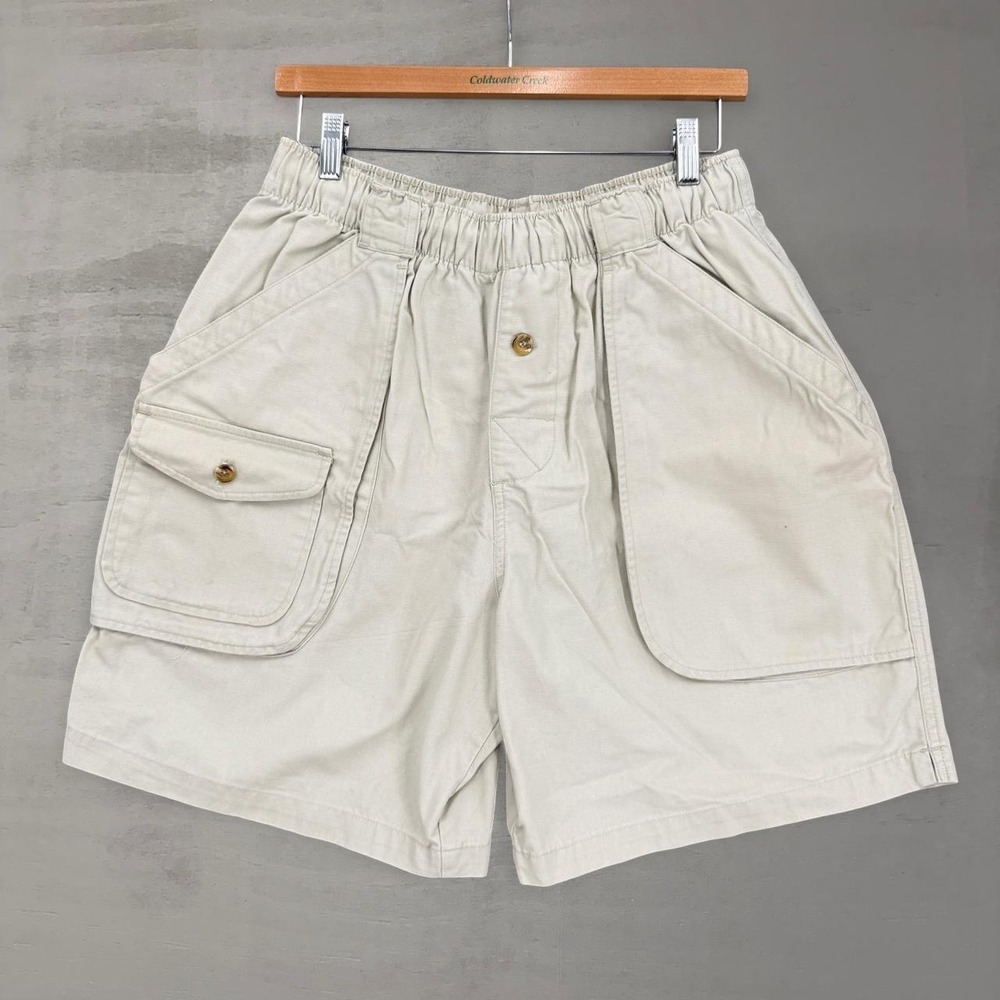 Vintage Ocean Pacific Shorts Khaki‎ Cotton Elastic Waist Cargo Utility Tan Large